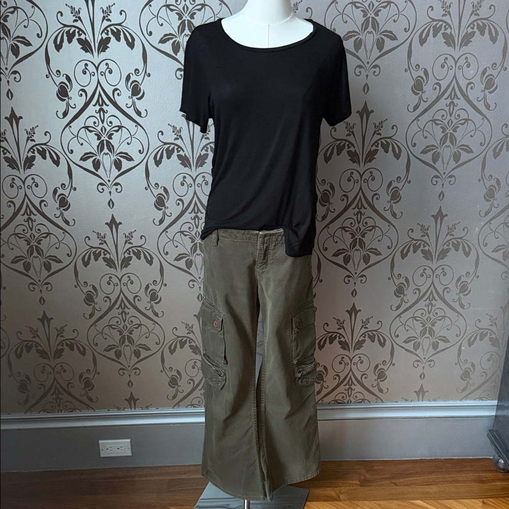 Y2K Juicy Couture Low Rise Cargo Pants Size 29 + Black Open Back Cutout Tee